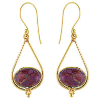 Load image into Gallery viewer, Ohrringe Howlith lila oval Tropfen Dreieck Punkte Messing antik golden nickelfrei Tribal Ohrhänger - chic-net.de
