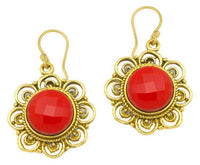 Load image into Gallery viewer, Ohrringe Jaspis facettiert Blume Bögen Messing antik golden Tribal 25 mm - chic-net.de
