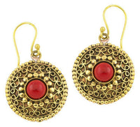 Load image into Gallery viewer, Ohrringe Jaspis Kreise rund Spiralbögen Messing antik golden Tribal 22 mm - chic-net.de
