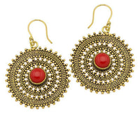 Load image into Gallery viewer, Ohrringe Jaspis Zopf Kreis Punkte Dreiecke Messing Ohrhänger rot nickelfrei antik golden Tribal - chic-net.de
