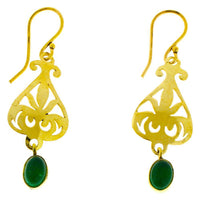 Load image into Gallery viewer, Ohrringe Knospe Muster Jade oval glänzend Messing antik golden Tribal Ohrhänger nickelfrei Vintage - chic-net.de
