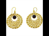 Load image into Gallery viewer, Ohrringe Kreis gestanzt Amethyst Mandel lila Messing antik golden Tribal Ohrhänger nickelfrei Brass - chic-net.de
