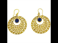 Cargar imagen en el visor de la galería, Ohrringe Kreis gestanzt Lapis Mandel blau Messing antik golden Tribal Ohrhänger - chic-net.de
