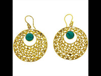 Load image into Gallery viewer, Ohrringe Kreis gestanzt Türkis Mandel Messing antik golden Tribal Ohrhänger nickelfrei Schmuck Brass - chic-net.de
