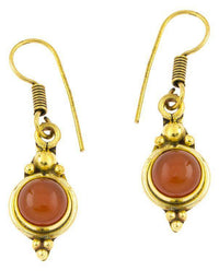 Load image into Gallery viewer, Ohrringe Kreis Karneol Punkte Dreiecke Messing Brass antik golden Tribal Ohrhänger - chic-net.de
