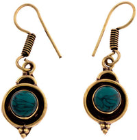 Load image into Gallery viewer, Ohrringe Kreis Türkis dunkel Spitze Halbkreis Messing Brass antik golden Tribal Ohrhänger nickelfrei - chic-net.de
