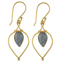 Load image into Gallery viewer, Ohrringe Labradorit Tropfen umgedreht Bögen Messing antik golden nickelfrei Tribal Ohrhänger - chic-net.de
