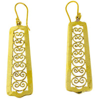 Cargar imagen en el visor de la galería, Ohrringe lang Spiralbögen Rechteck Messing antik golden nickelfrei Tribal Brass Ohrhänger - chic-net.de
