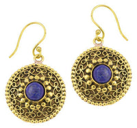 Load image into Gallery viewer, Ohrringe Lapis Lazuli Kreise rund Spiralbögen Messing antik golden Tribal 22 mm - chic-net.de
