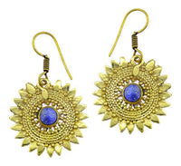 Load image into Gallery viewer, Ohrringe Lapis Stein Zopf Blätter Punkte Dreiecke Messing Ohrhänger blau nickelfrei antik Tribal - chic-net.de
