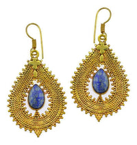 Load image into Gallery viewer, Ohrringe Lapis Tropfen Zopf Spitzen Kreuz Messing antik golden nickelfrei Tribal Brass Ohrhänger - chic-net.de
