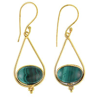 Load image into Gallery viewer, Ohrringe Malachit oval Tropfen Dreieck Punkte Messing antik golden Ohrhänger nickelfrei Tribal - chic-net.de
