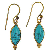 Load image into Gallery viewer, Ohrringe Mandel Türkis Messing antik golden Tribal Ohrhänger nickelfrei Brass Schmuck - chic-net.de
