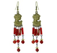 Cargar imagen en el visor de la galería, Ohrringe Messing Damen Ohrhänger Kupfer Ohrschmuck Frau Steine rot - chic-net.de
