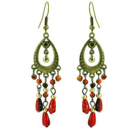 Cargar imagen en el visor de la galería, Ohrringe Messing Damen Ohrhänger Kupfer Ohrschmuck oval Steine rot - chic-net.de
