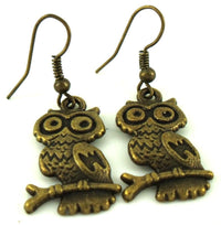Cargar imagen en el visor de la galería, Ohrringe Messing Damen Ohrhänger Kupfer Ohrschmuck Schmuck Hänger Eule Ast - chic-net.de
