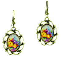 Load image into Gallery viewer, Ohrringe Messing Damen Ohrhänger Kupfer Ohrschmuck Schmuck Motiv Blumen oval - chic-net.de
