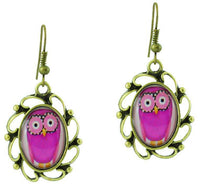 Cargar imagen en el visor de la galería, Ohrringe Messing Damen Ohrhänger Kupfer Ohrschmuck Schmuck Motiv Eule pink - chic-net.de
