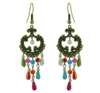 Cargar imagen en el visor de la galería, Ohrringe Messing Damen Ohrhänger Kupfer Ohrschmuck Schmuck Steine bunt - chic-net.de
