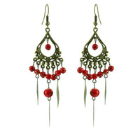 Cargar imagen en el visor de la galería, Ohrringe Messing Damen Ohrhänger Kupfer Ohrschmuck Schmuck Steine rot - chic-net.de
