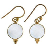 Load image into Gallery viewer, Ohrringe Mondstein Kreis Dreieck Messing antik golden Damen Ohrhänger weiß Schmuck - chic-net.de
