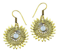 Load image into Gallery viewer, Ohrringe Mondstein Stein Zopf Blätter Punkte Dreiecke Messing Ohrhänger weiß nickelfrei gold Tribal - chic-net.de
