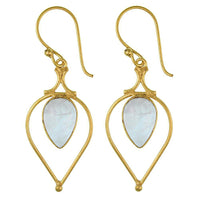 Load image into Gallery viewer, Ohrringe Mondstein Tropfen umgedreht Bögen Messing antik golden nickelfrei Tribal Ohrhänger - chic-net.de
