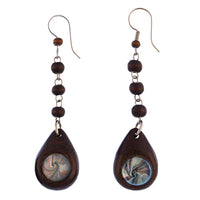 Load image into Gallery viewer, Ohrringe Narra Holz Murmel blau bunt Tropfen dick Edelstahl Perlen Ohrhänger Tribal - chic-net.de
