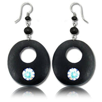 Cargar imagen en el visor de la galería, Ohrringe Narra Holz Murmel Blume blau gold oval Loch Edelstahl schwarz Perlen Ohrhänger Tribal - chic-net.de
