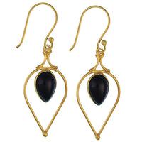 Load image into Gallery viewer, Ohrringe Onyx Tropfen umgedreht Bögen Messing antik golden nickelfrei Tribal Ohrhänger - chic-net.de
