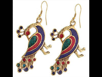 Load image into Gallery viewer, Ohrringe Pfau Mosaik Steine blau rot grün Messing antik golden nickelfrei Tribal Ohrhänger - chic-net.de
