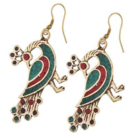 Load image into Gallery viewer, Ohrringe Pfau Mosaik Steine rot grün Messing antik golden blau türkis nickelfrei Tribal Ohrhänger - chic-net.de
