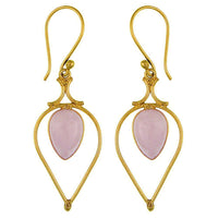 Cargar imagen en el visor de la galería, Ohrringe Rosenquarz Tropfen umgedreht Bögen Messing antik golden nickelfrei Tribal Ohrhänger - chic-net.de
