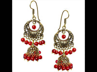 Load image into Gallery viewer, Ohrringe rot Kreise Ringe Halbkugel 50 mm Stein Messing antik golden Ohrhänger nickelfrei Tribal - chic-net.de
