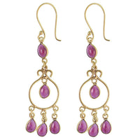 Load image into Gallery viewer, Ohrringe Rubin Tropfen lang Kreis Messing antik golden nickelfrei Tribal Ohrhänger - chic-net.de
