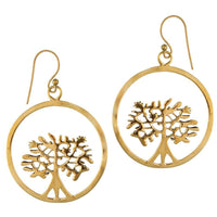 Load image into Gallery viewer, Ohrringe rund Baum des Lebens 36 mm Messing Brass antik golden Tribal Ohrhänger nickelfrei Schmuck - chic-net.de
