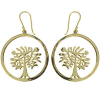 Cargar imagen en el visor de la galería, Ohrringe rund Baum des Lebens Messing antik golden Damen Ohrhänger nickelfrei Tribal Schmuck - chic-net.de
