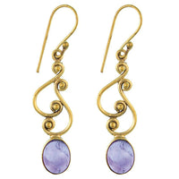 Load image into Gallery viewer, Ohrringe S-Formen Kugeln oval Amethyst Messing antik golden nickelfrei Tribal Ohrhänger - chic-net.de
