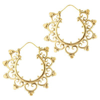 Load image into Gallery viewer, Ohrringe Spiralbögen Kreise Punkte 50mm Messing Brass antik golden Tribal nickelfrei Piercing - chic-net.de
