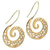 Load image into Gallery viewer, Ohrringe Spirale Glanz Ornament Ohrhänger Messing antik golden nickelfrei Tribal Brass - chic-net.de
