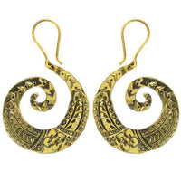Cargar imagen en el visor de la galería, Ohrringe Spirale Herz Muster Messing antik golden Ohrhänger nickelfrei Tribal Piercing Schmuck Brass - chic-net.de
