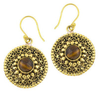 Load image into Gallery viewer, Ohrringe Tigerauge Kreise rund Spiralbögen Messing antik golden Tribal 22 mm - chic-net.de
