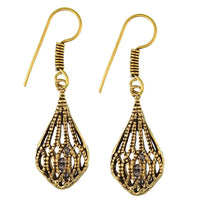 Cargar imagen en el visor de la galería, Ohrringe Tropfen Mandeln Struktur hohl Messing antik golden Ohrhänger nickelfrei Tribal Piercing - chic-net.de
