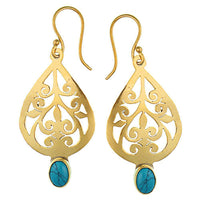Load image into Gallery viewer, Ohrringe Tropfen Türkis oval glänzend Messing Brass antik golden Tribal Ohrhänger nickelfrei Schmuck - chic-net.de
