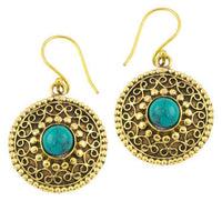 Load image into Gallery viewer, Ohrringe Türkis Kreise rund Spiralbögen Messing antik golden Tribal 22 mm - chic-net.de
