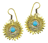 Load image into Gallery viewer, Ohrringe Türkis Stein Zopf Blätter Punkte Dreiecke Messing Ohrhänger türkis nickelfrei gold - chic-net.de
