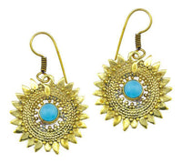 Load image into Gallery viewer, Ohrringe Türkis Stein Zopf Blätter Punkte Dreiecke Messing Ohrhänger türkis nickelfrei gold - chic-net.de
