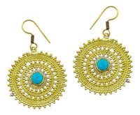 Load image into Gallery viewer, Ohrringe Türkis Stein Zopf Kreis Punkte Dreiecke Messing Ohrhänger gold nickelfrei antik Tribal - chic-net.de
