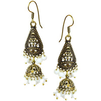 Load image into Gallery viewer, Ohrringe weiß Tropfen Ringe Halbkugel 50 mm Stein Messing antik golden Ohrhänger nickelfrei Tribal - chic-net.de
