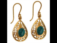 Load image into Gallery viewer, OhrringeTropfenform Muster großer Türkis Stein Messing antik golden Tribal Ohrhänger - chic-net.de
